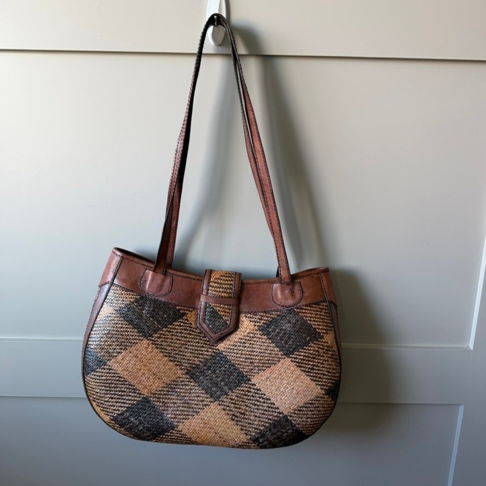 Bali Hand Woven Leather Shoulder‎ Bag Womens Medium Brown Diamond Boho Purse
